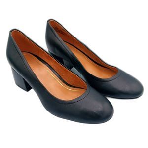 Vionic Carmel Shoes Womens Sz. 9 Nappa Black Leather Pumps Block Heel